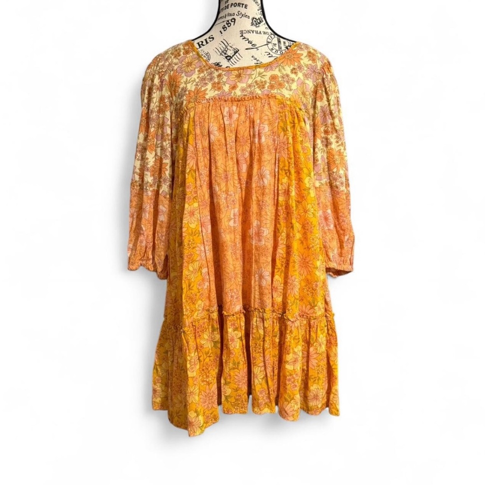 American Eagle Outfitters Orange Gold Ruffled Tiered Sundress